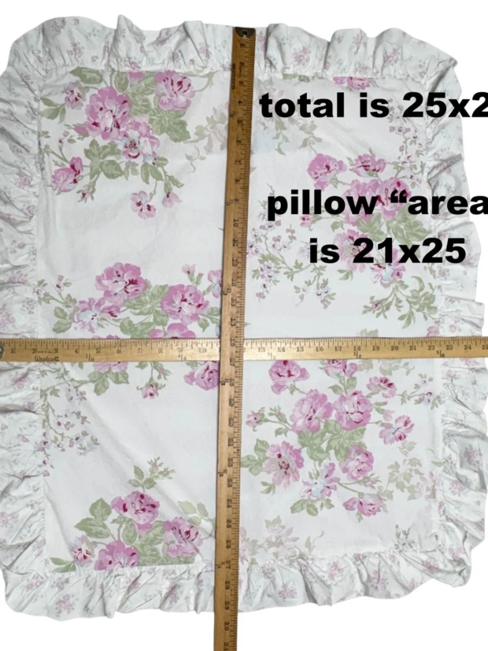 Shabby Chic Misty Rose pillowcase floral ruffle edge cotton stripe standard